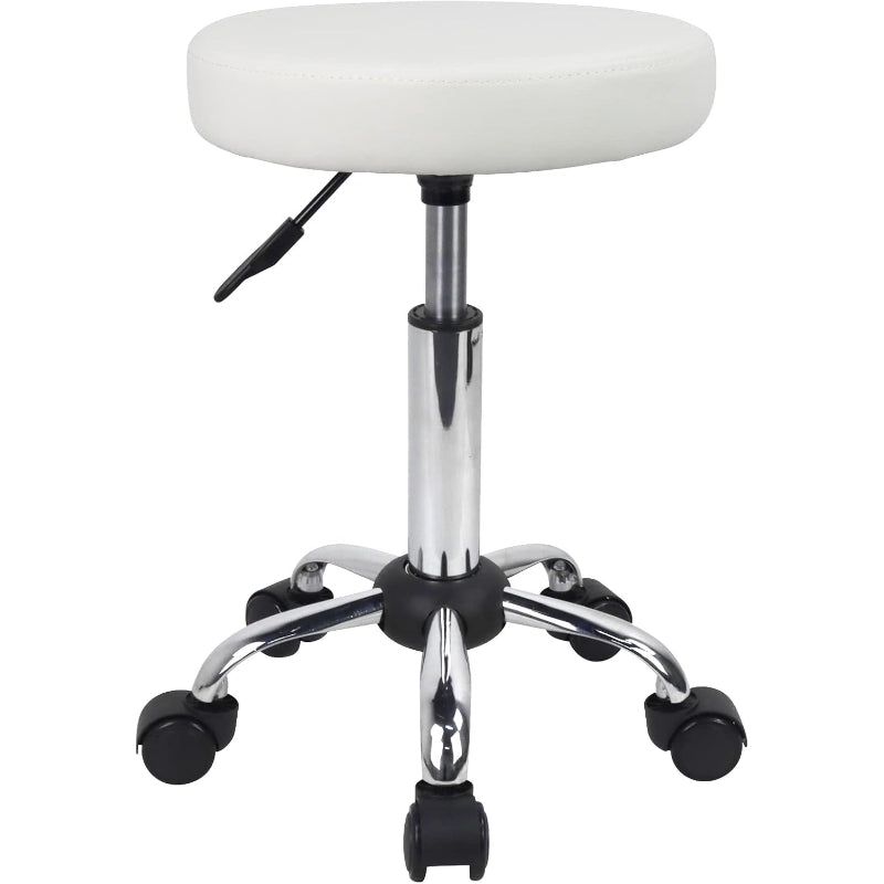 White Adjustable Rolling Salon Stool