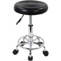 Black Adjustable Round Rolling PU Leather Stool