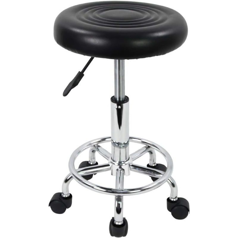 Black Adjustable Round Rolling PU Leather Stool