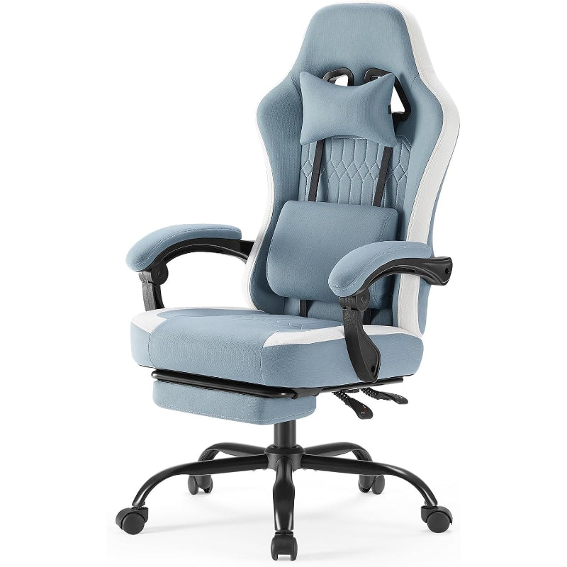Blue High‑Back Gaming Chair with Footrest