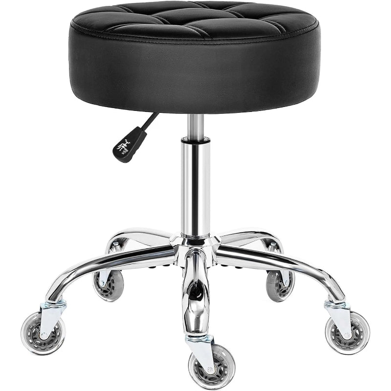 Black Adjustable Heavy‑Duty Rolling Stool 450lb