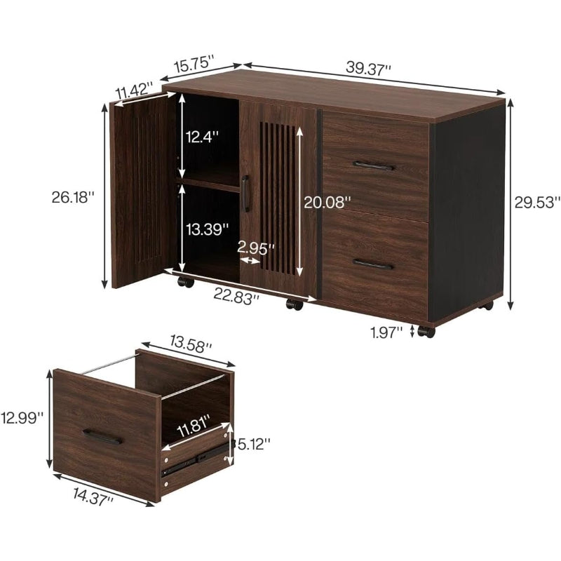 2‑Drawer Mobile File Cabinet with Casters