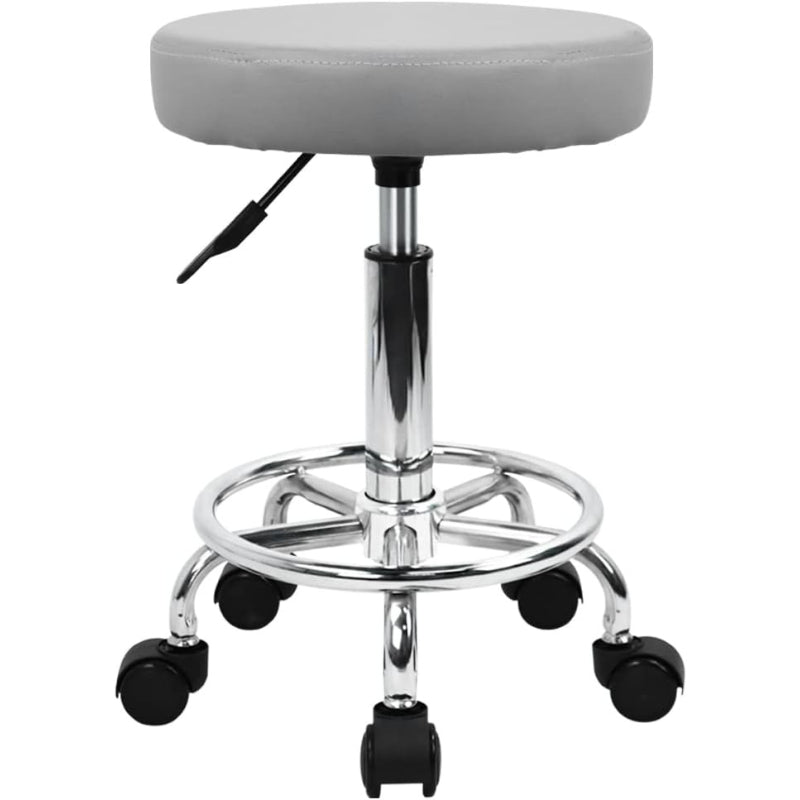 Grey Adjustable Swivel Round PU Leather Rolling Stool