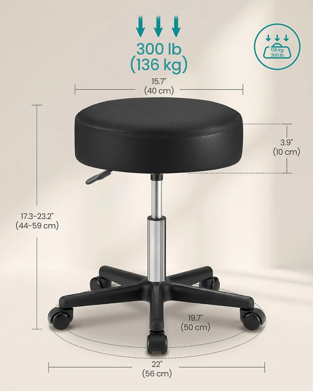 Black Swivel Round Rolling Stool 300LBS