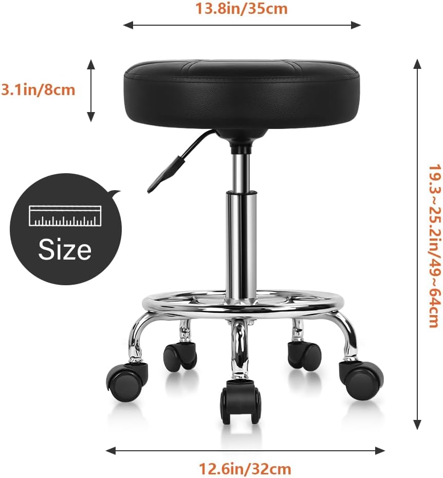 Black Adjustable Swivel Round PU Leather Rolling Stool