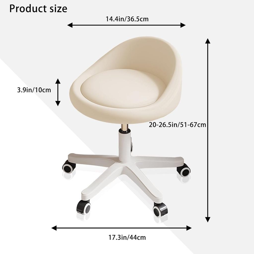 Beige Adjustable Ergonomic PU Leather Rolling Stool