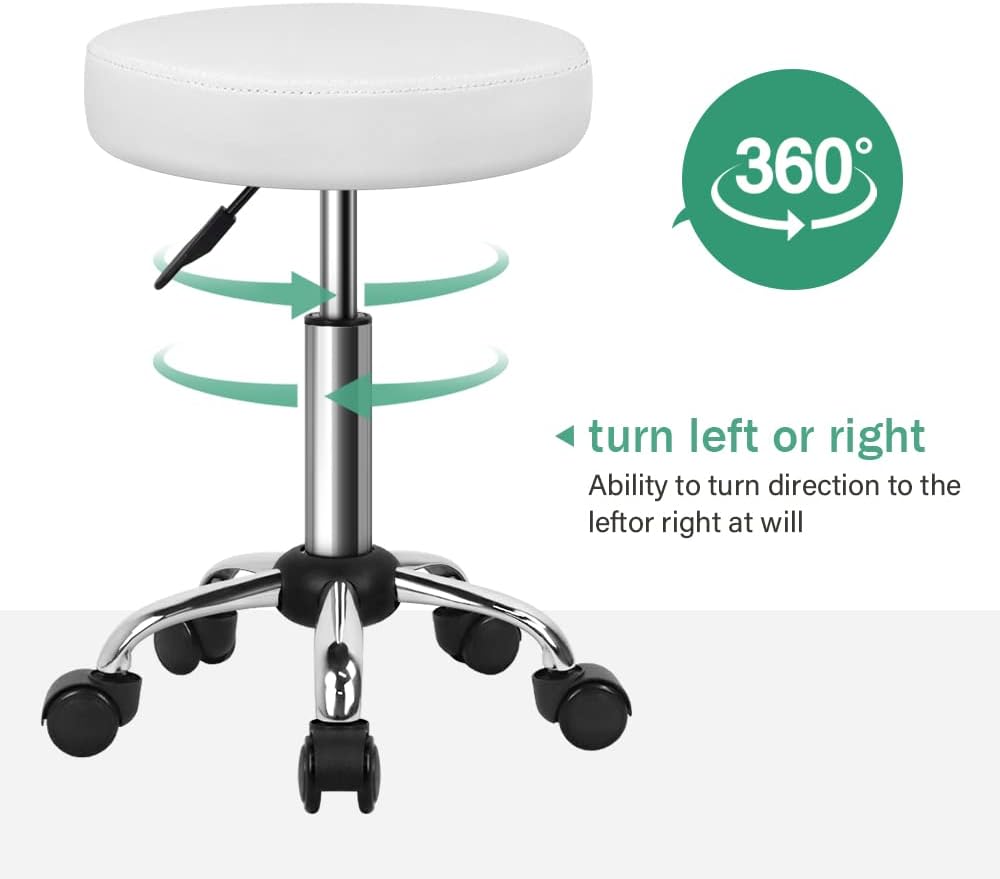 White Adjustable Rolling Salon Stool