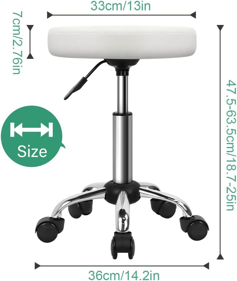 White Adjustable Rolling Salon Stool