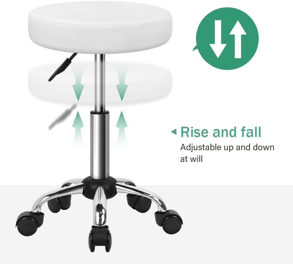 White Adjustable Rolling Salon Stool