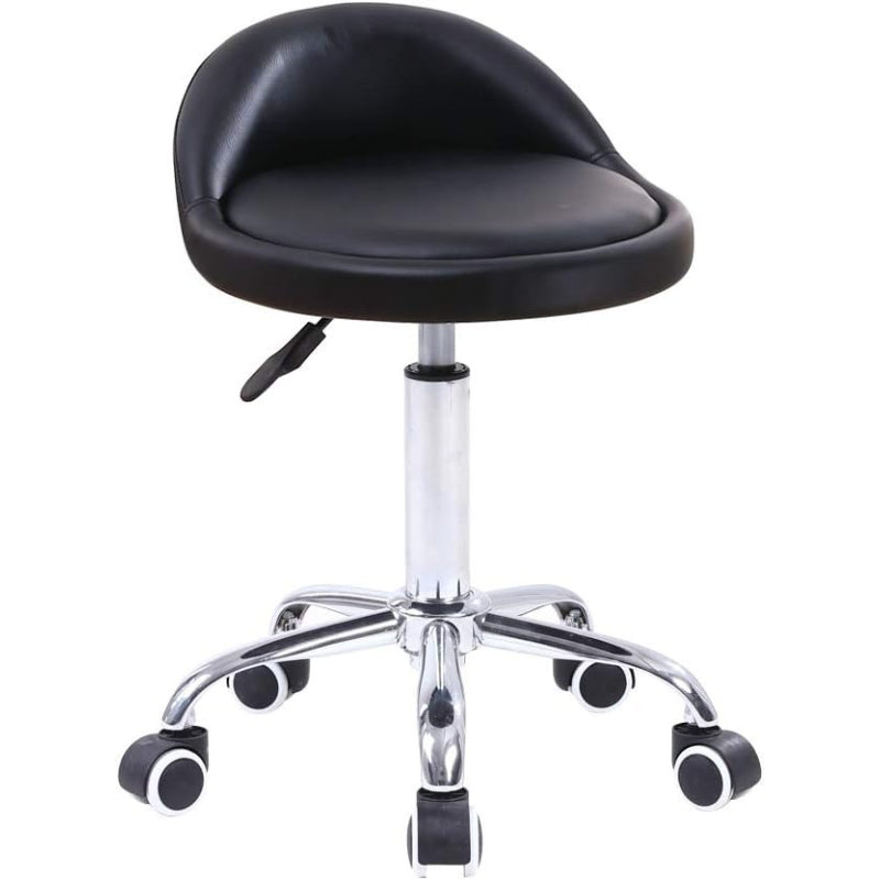 Black Adjustable Swivel PU Rolling Stool with Backrest
