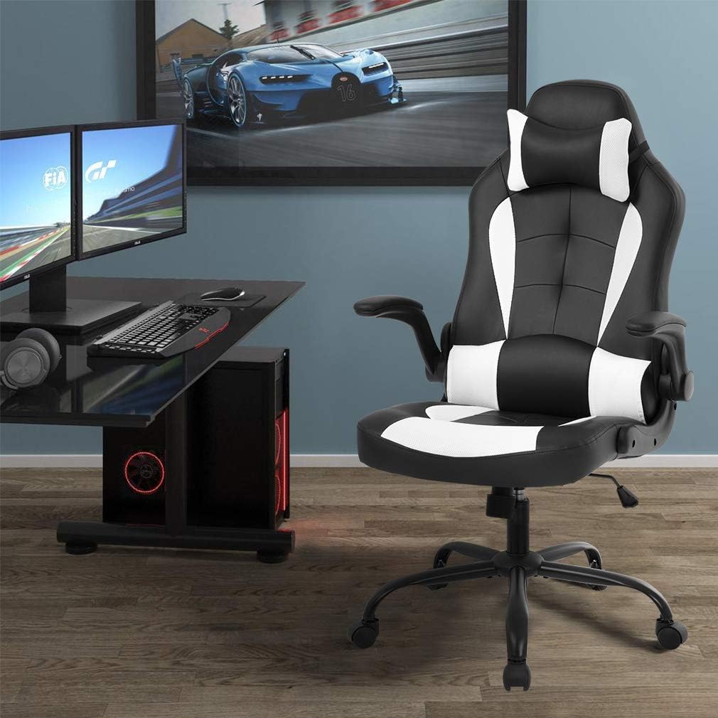 White High‑Back PU Leather Racing Gaming Chair