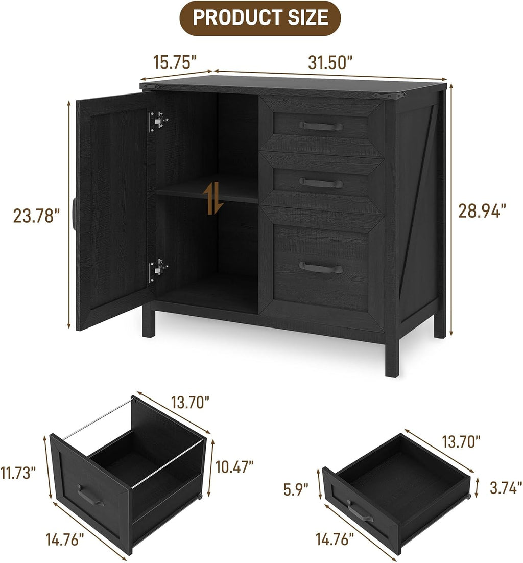 Rustic Black 3‑Drawer Farmhouse File Cabinet