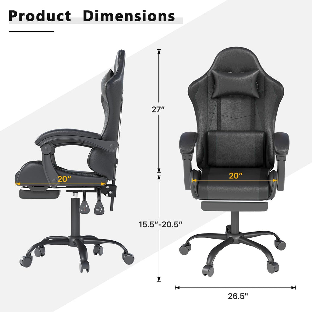 Black High‑Back Gaming Chair with Footrest