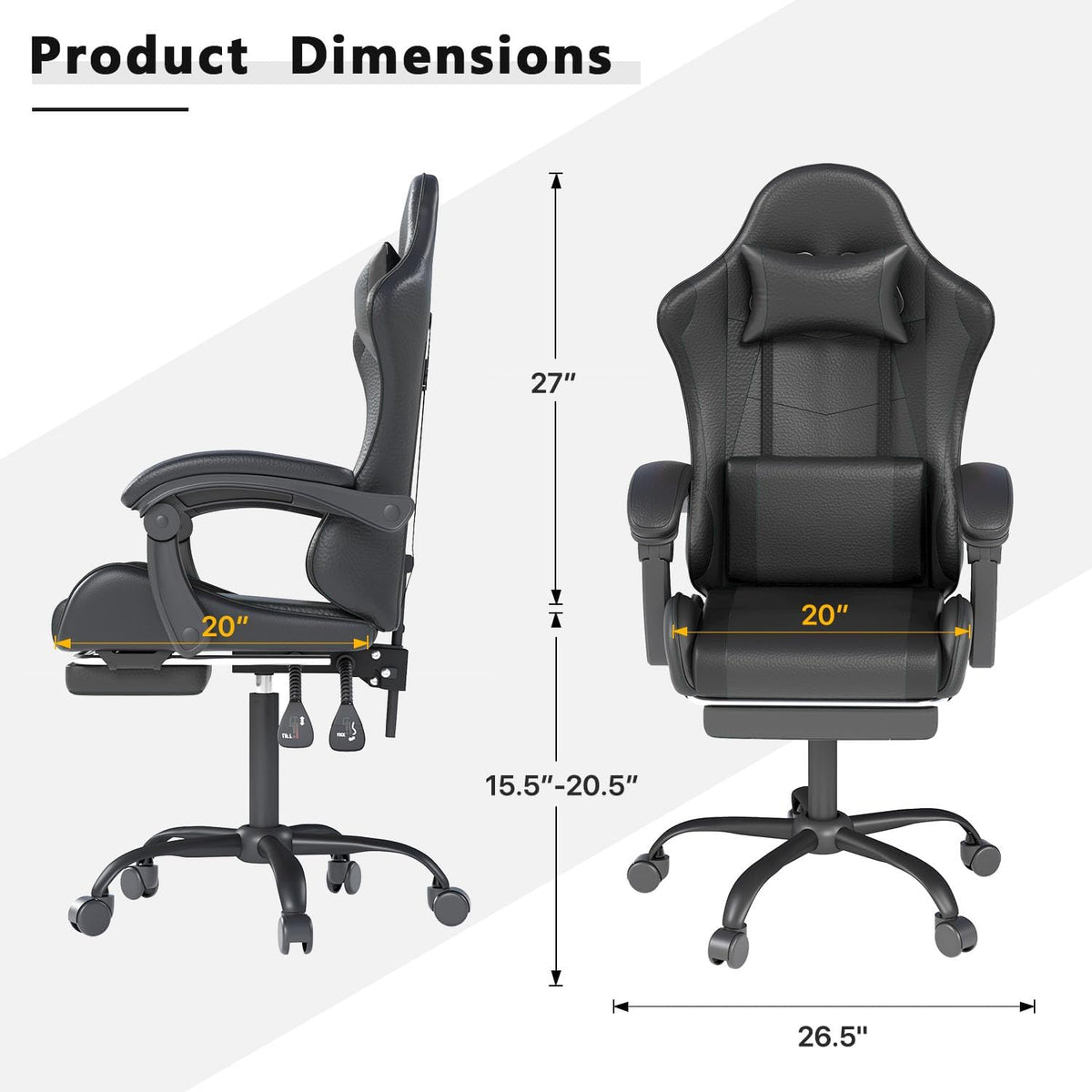 Black High‑Back Gaming Chair with Footrest