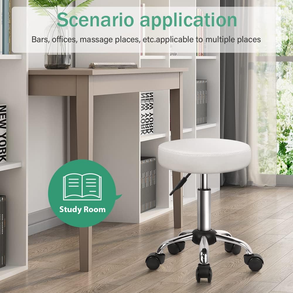 White Adjustable Rolling Salon Stool
