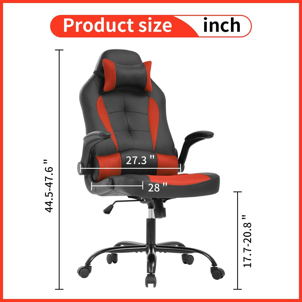 Red High‑Back Racing Gaming Chair with Headrest