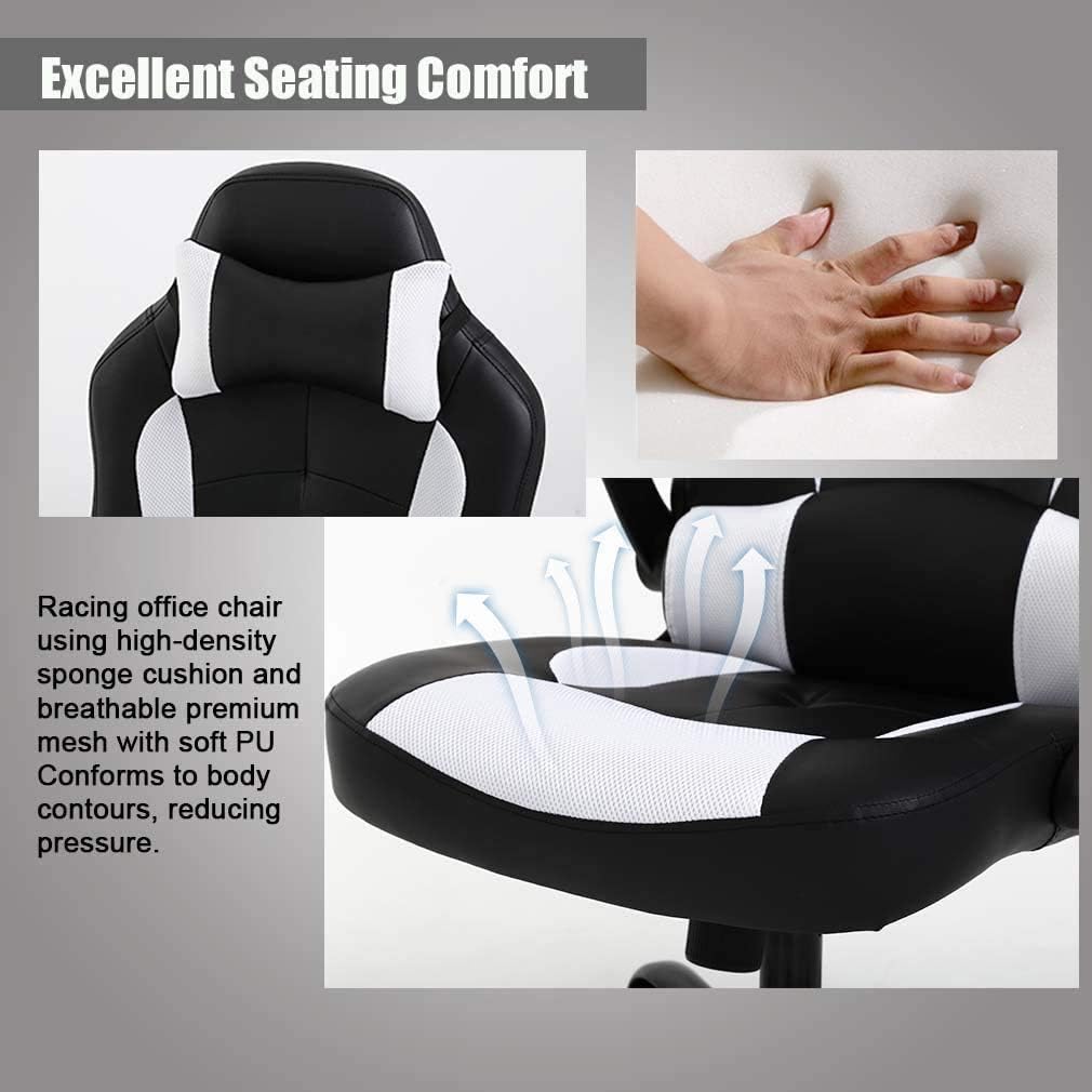 White High‑Back PU Leather Racing Gaming Chair