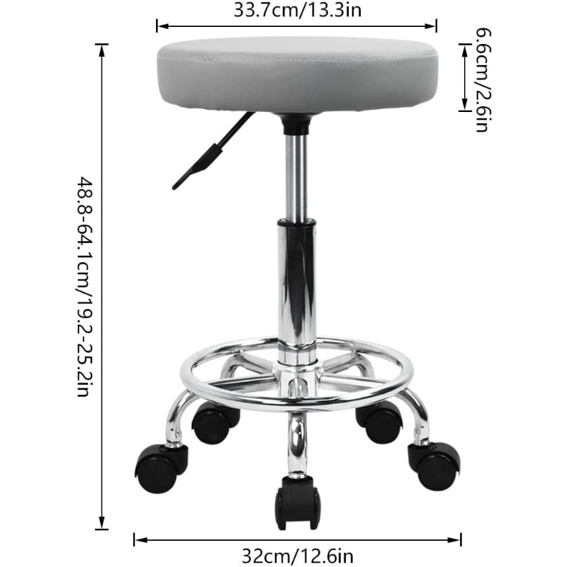 Grey Adjustable Swivel Round PU Leather Rolling Stool