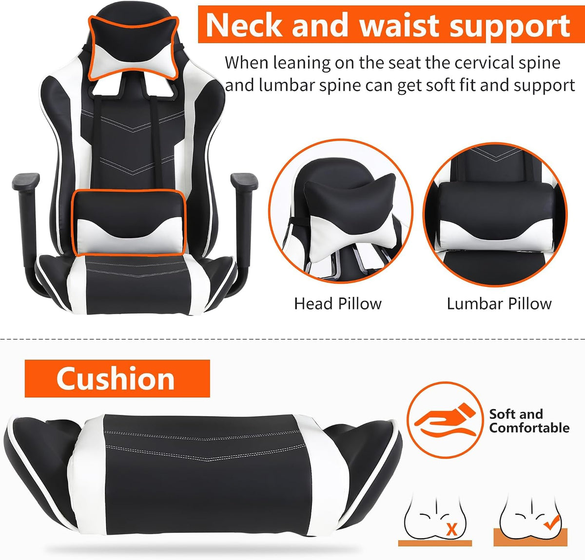 Black High‑Back PU Leather Gaming Chair with Footrest