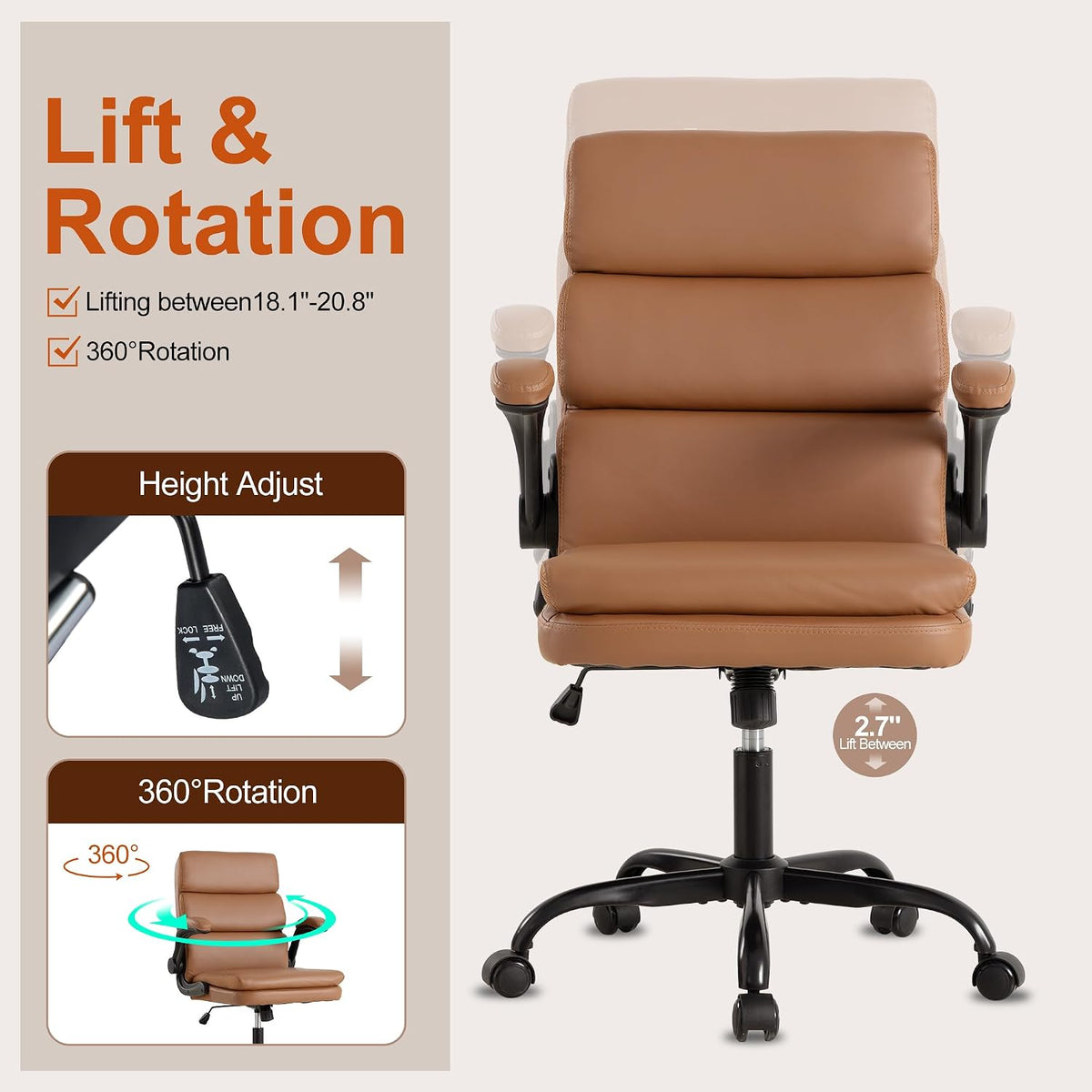 Brown Mid‑Back Leather Executive Office Chair