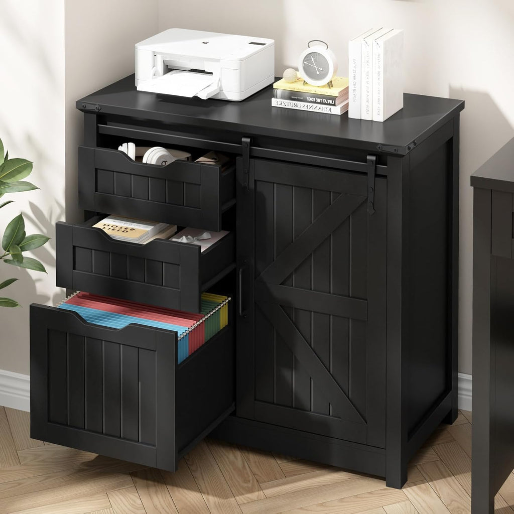 Black Lateral File Cabinet with Adjustable Shelf