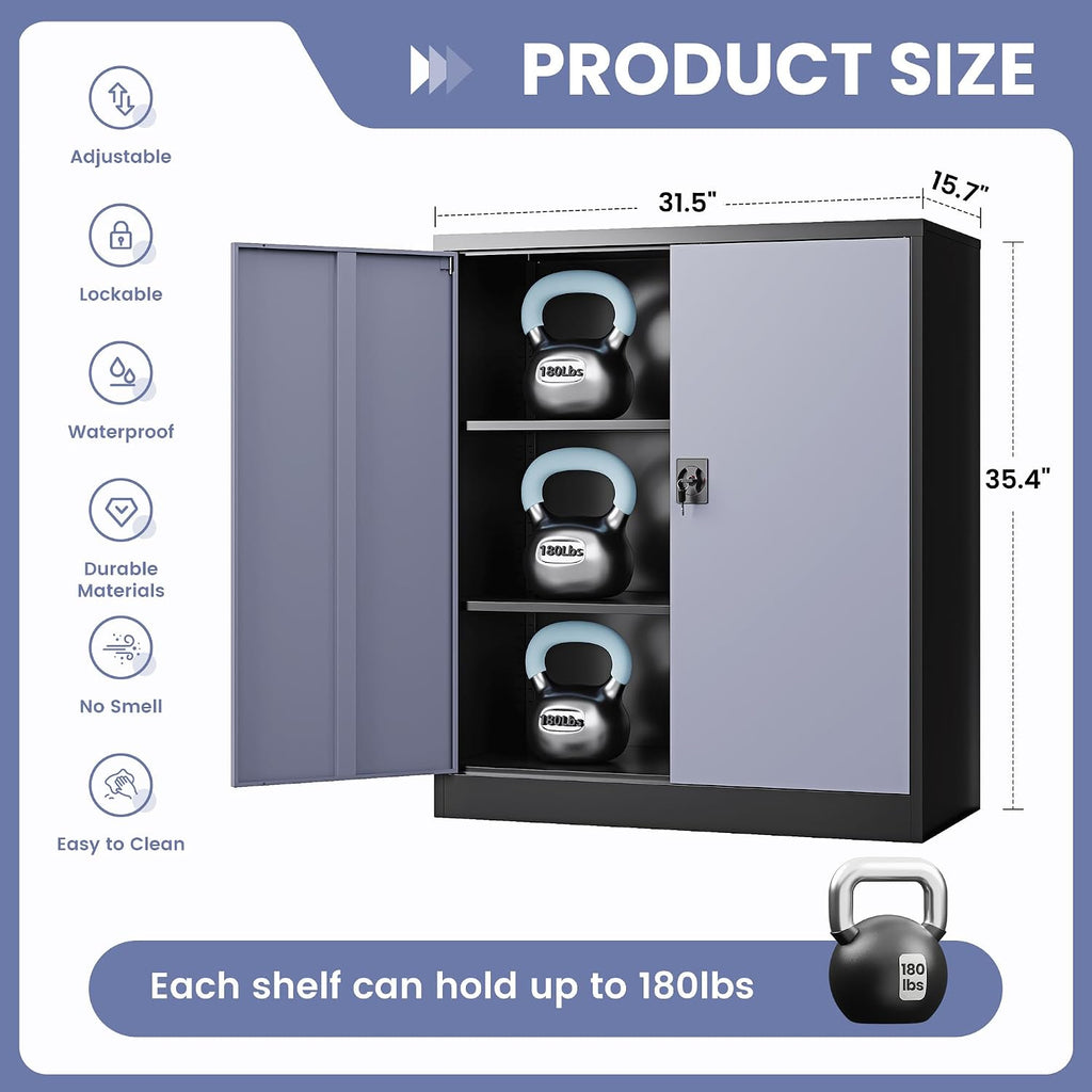 Grey‑Black Lockable Metal Storage Cabinet