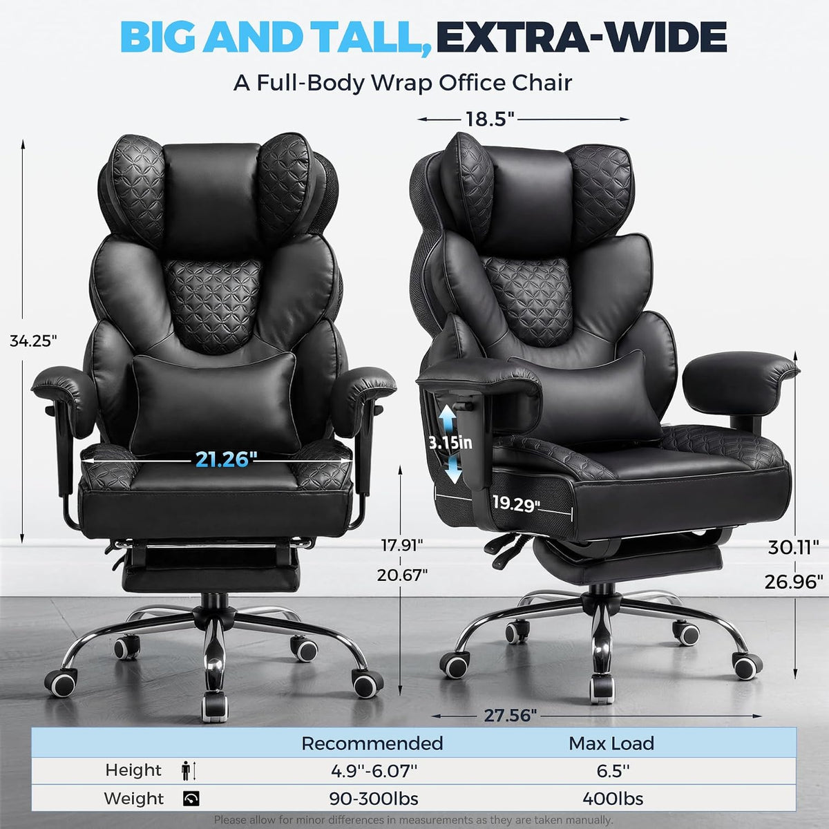 Black Big & Tall Mesh Gaming Chair with Footrest