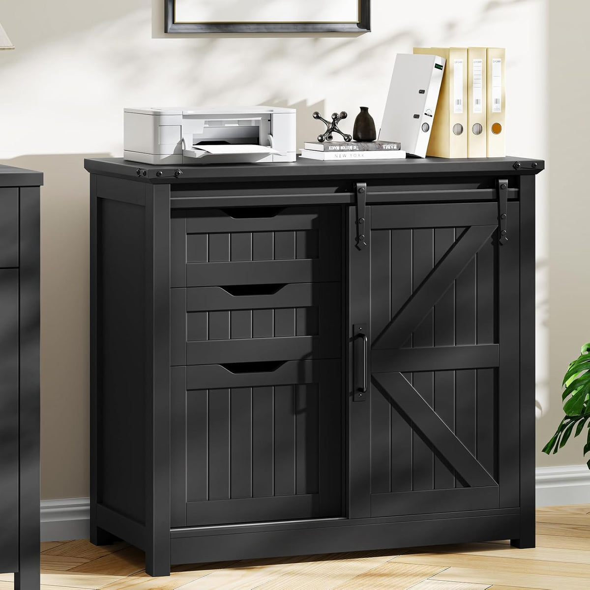 Black Lateral File Cabinet with Adjustable Shelf