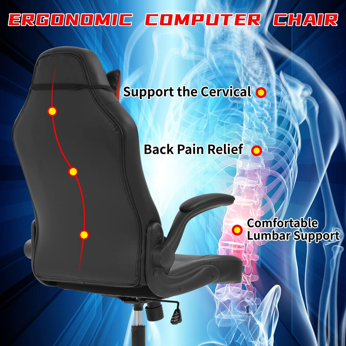 Red High‑Back Racing Gaming Chair with Headrest