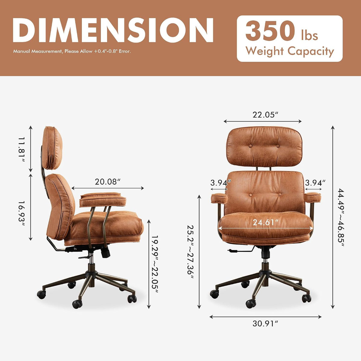 Light‑Brown Suede High‑Back Executive Office Chair