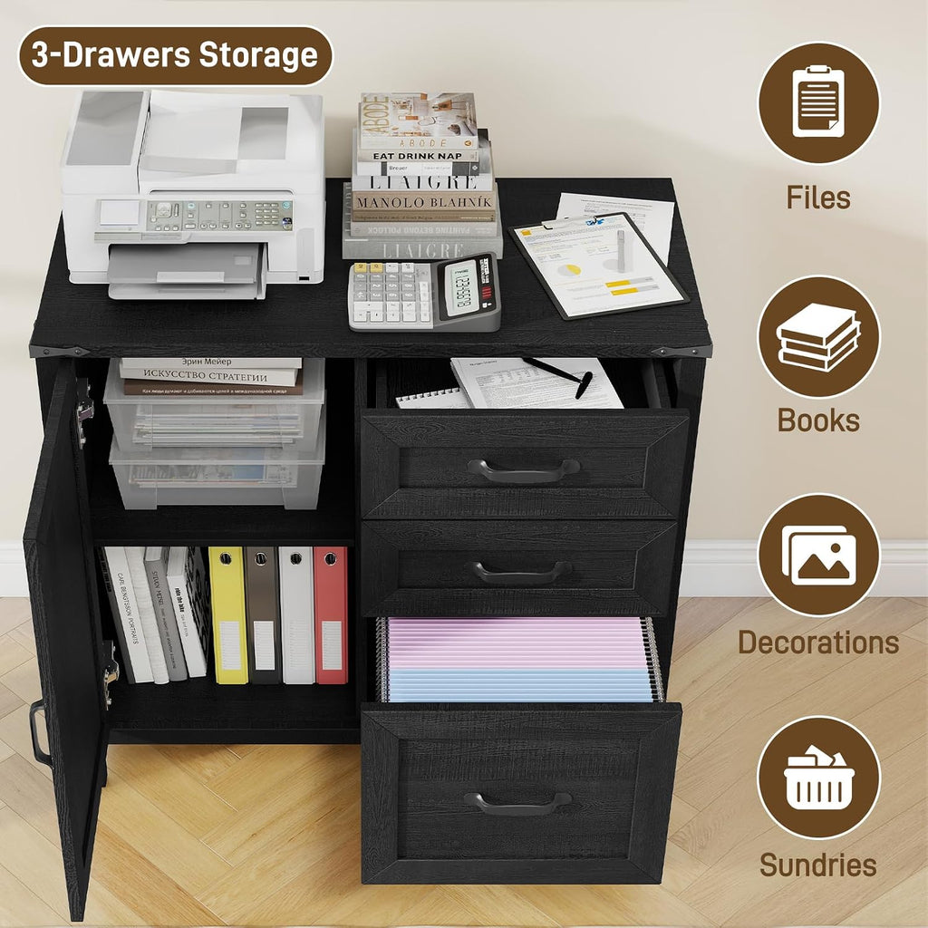 Rustic Black 3‑Drawer Farmhouse File Cabinet