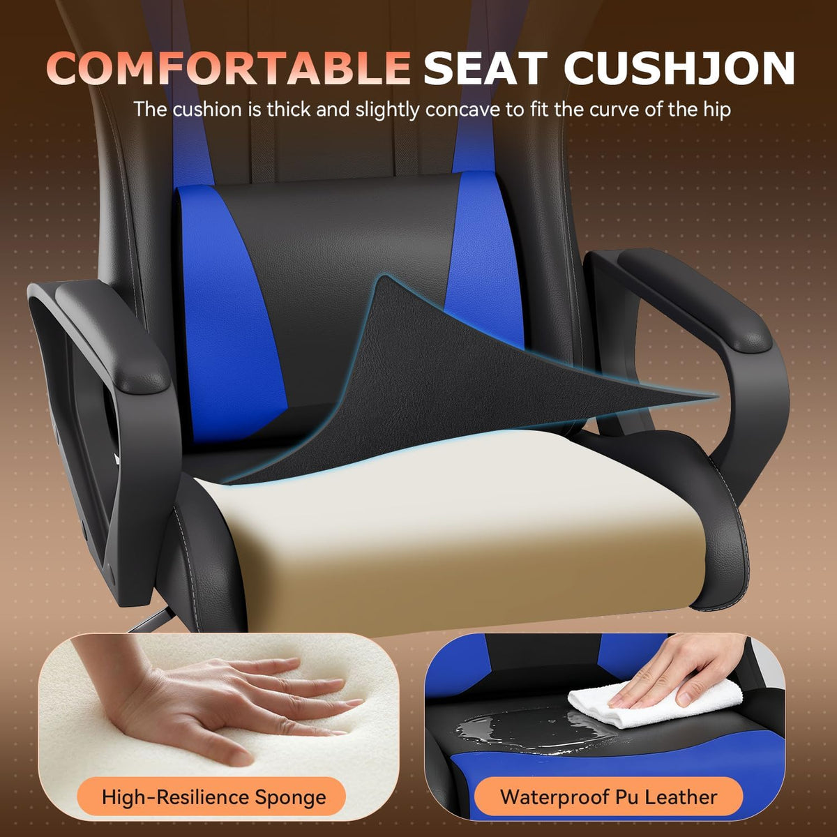 Blue Ergonomic High‑Back Gaming Chair