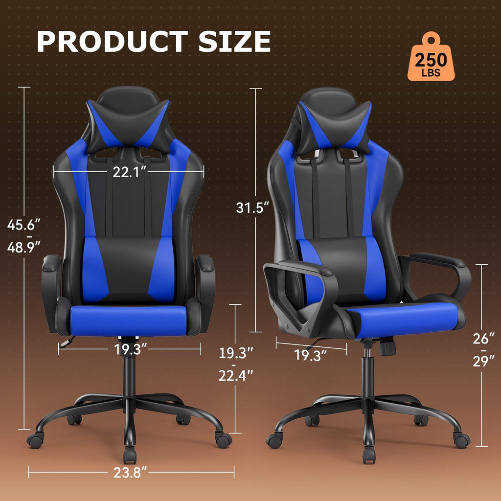 Blue Ergonomic High‑Back Gaming Chair
