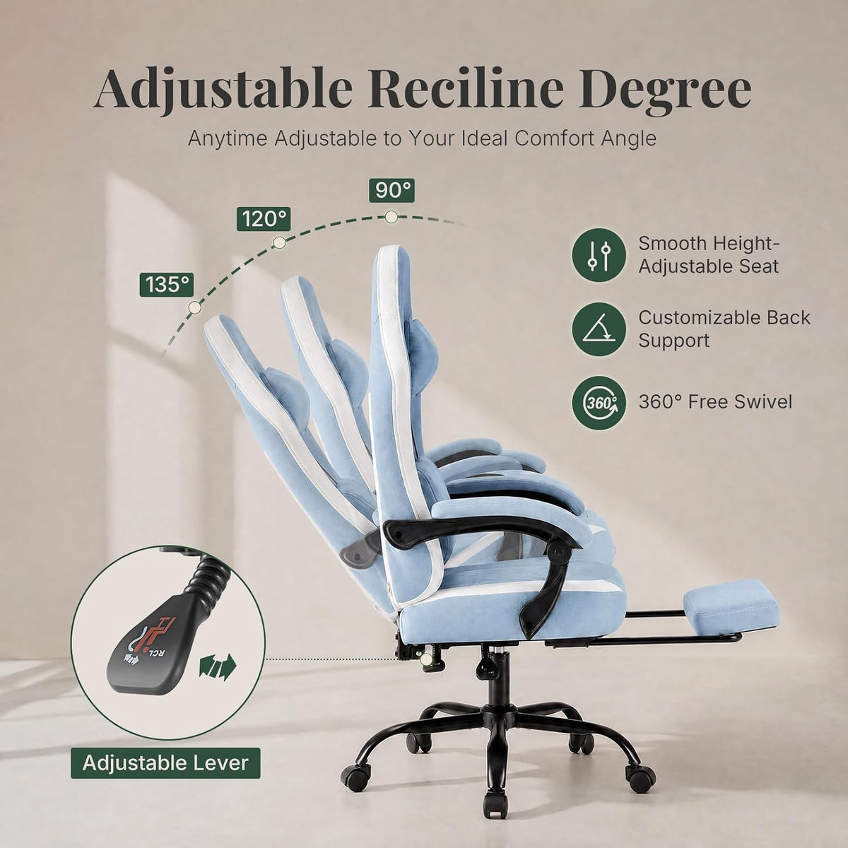 Blue High‑Back Gaming Chair with Footrest