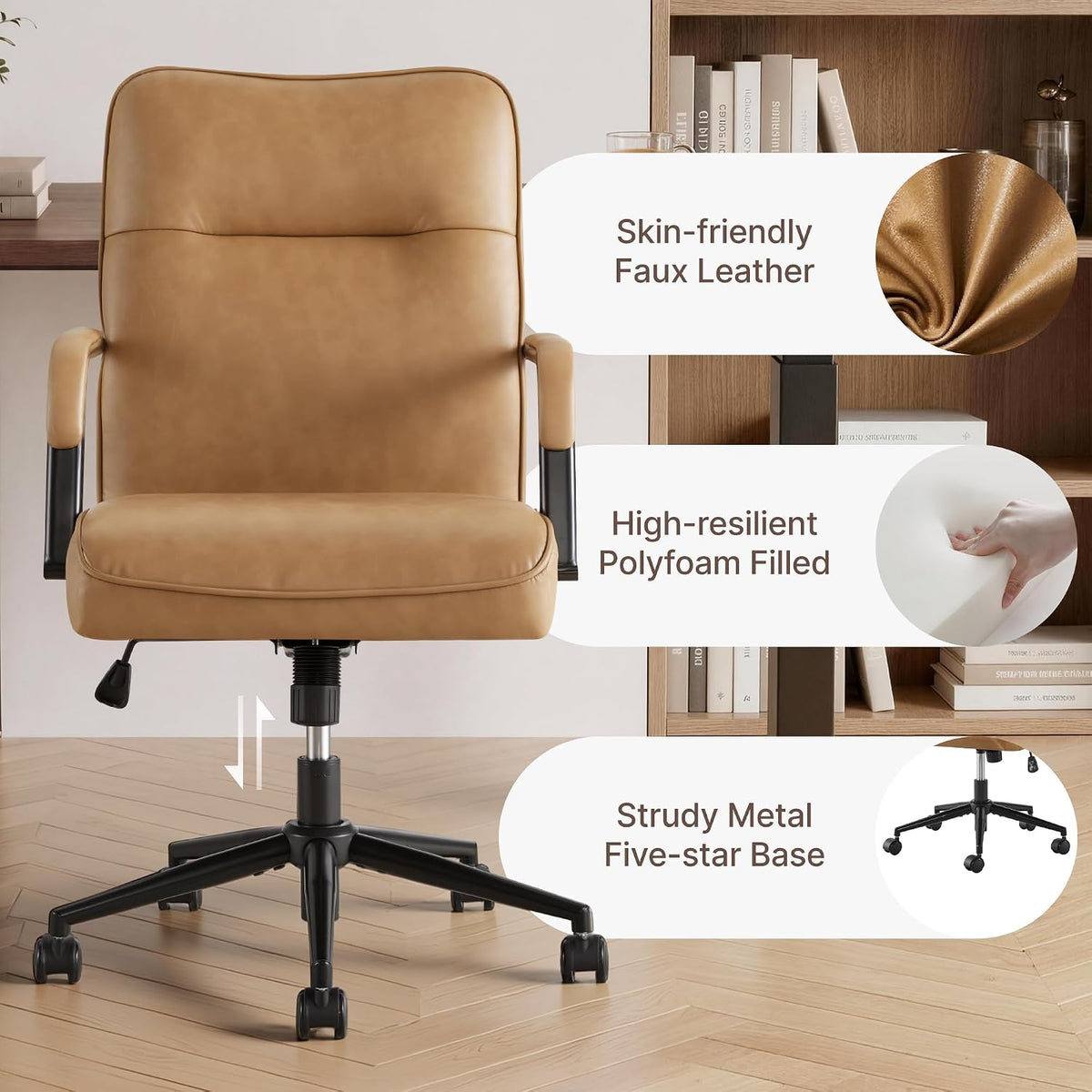 Camel Ergonomic Faux Leather Executive Office Chair