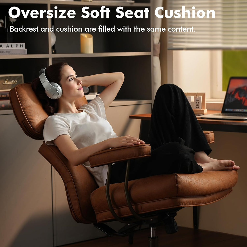 Light‑Brown Suede High‑Back Executive Office Chair