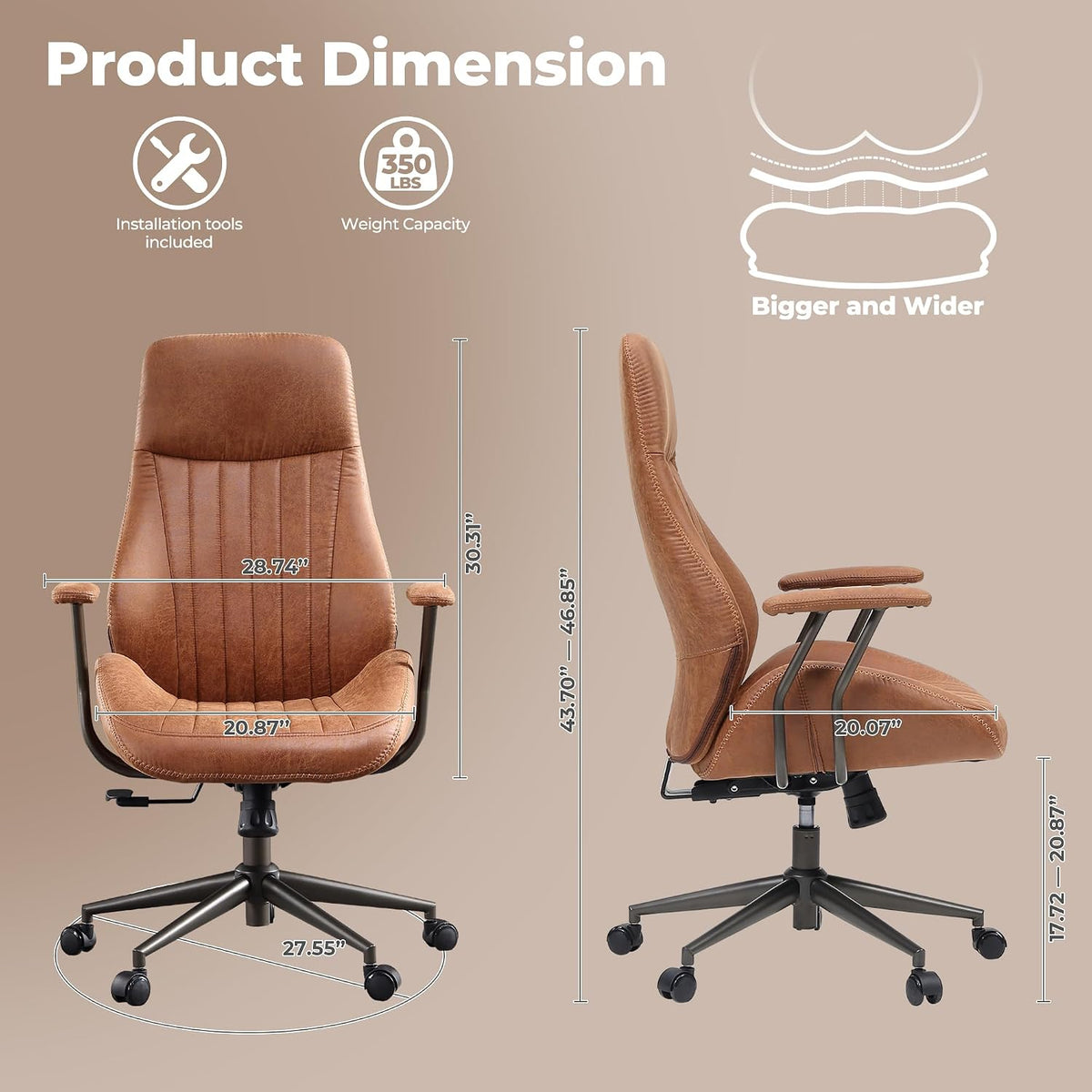Black High‑Back Faux Suede Ergonomic Office Chair