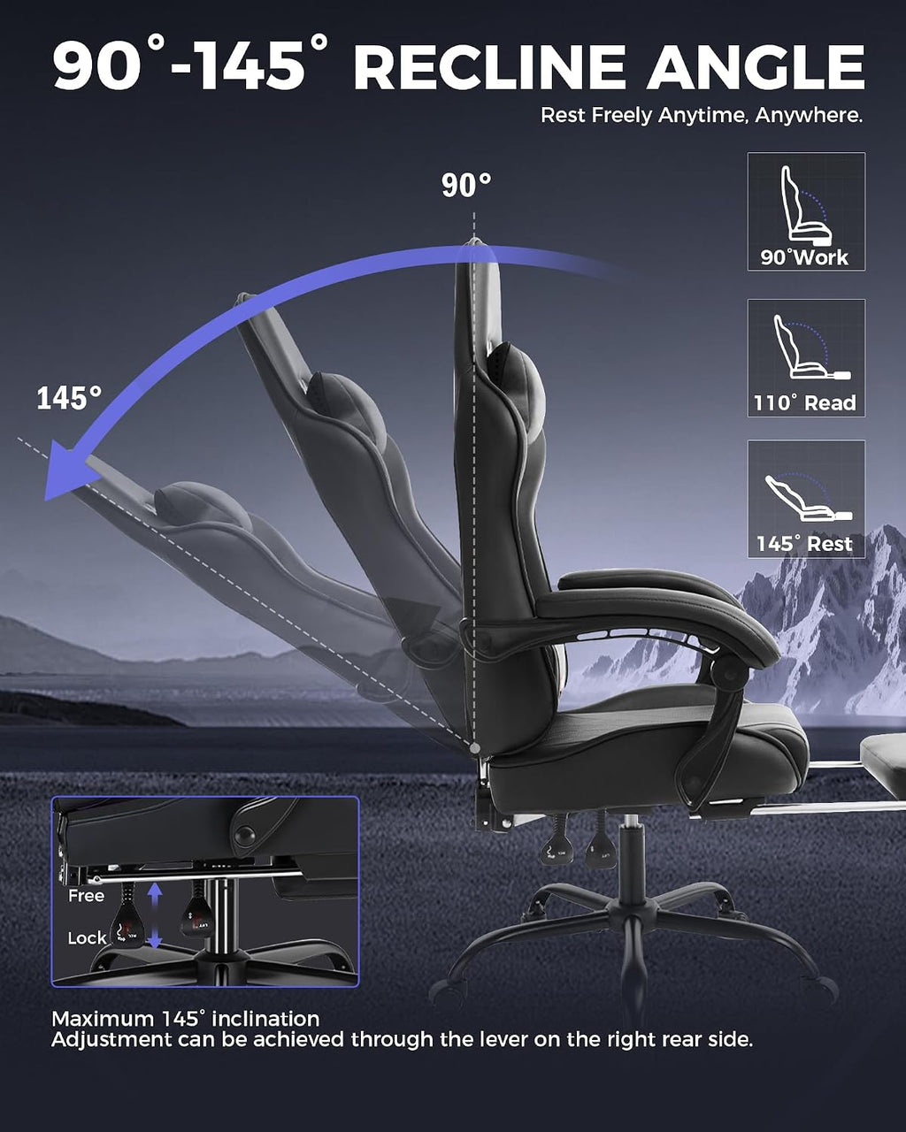 Black High‑Back Gaming Chair with Footrest