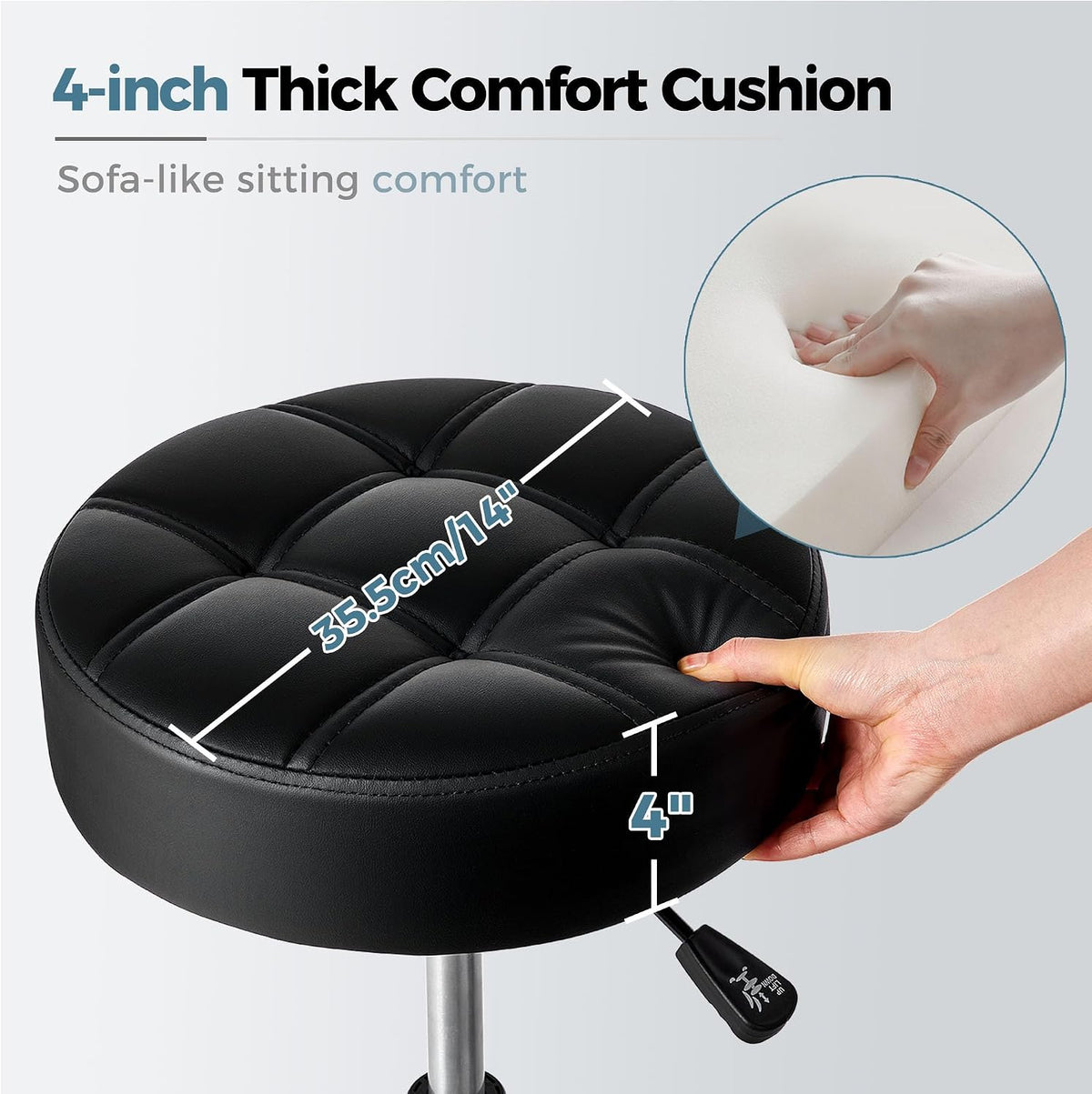 Black Adjustable Heavy‑Duty Rolling Stool 450lb