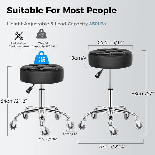 Black Adjustable Heavy‑Duty Rolling Stool 450lb