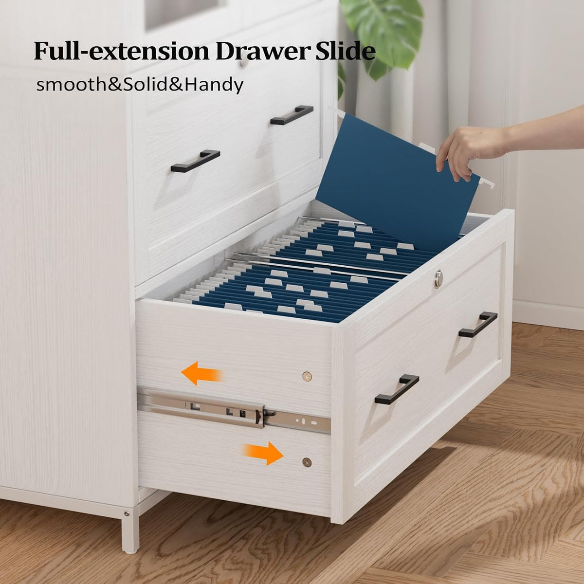 White Lateral File Cabinet with Glass Doors & Locking Drawers
