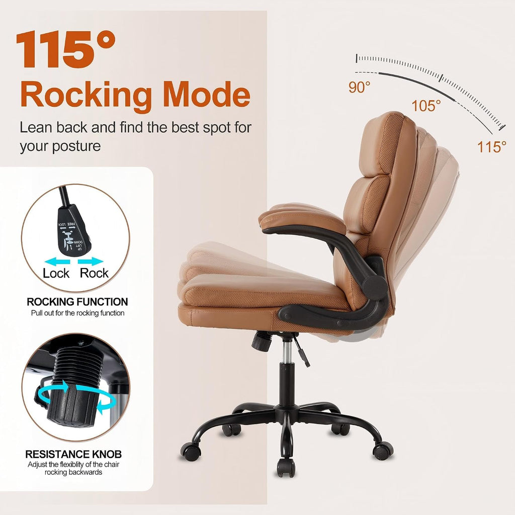 Brown Mid‑Back Leather Executive Office Chair