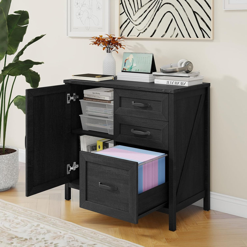 Rustic Black 3‑Drawer Farmhouse File Cabinet