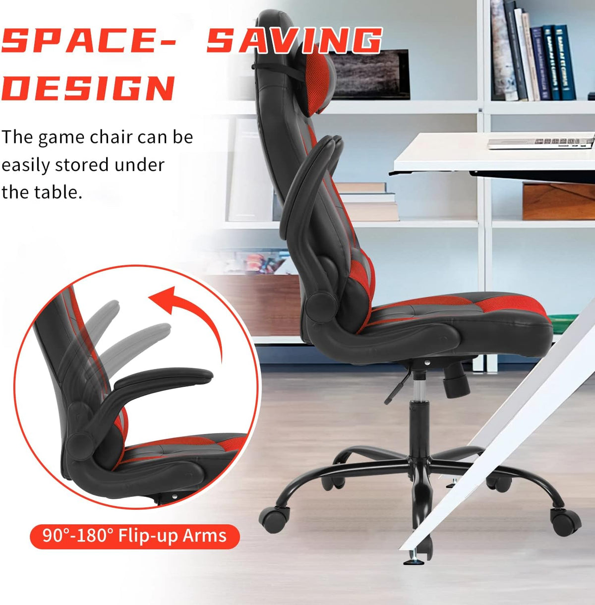 Red High‑Back Racing Gaming Chair with Headrest