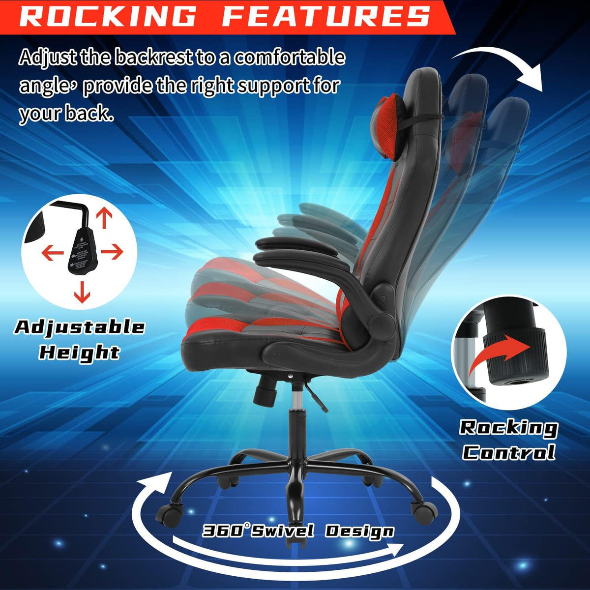 Red High‑Back Racing Gaming Chair with Headrest