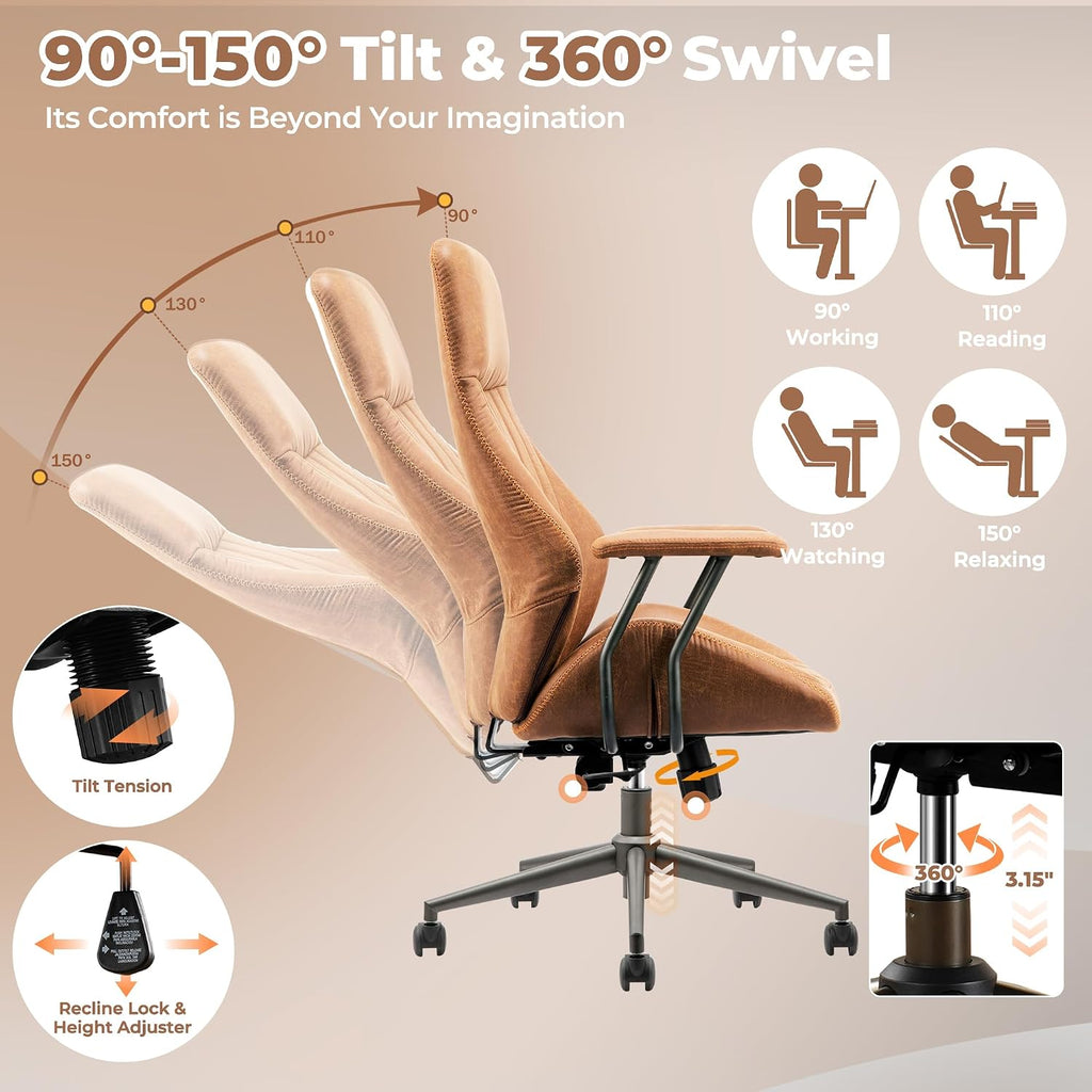 Black High‑Back Faux Suede Ergonomic Office Chair