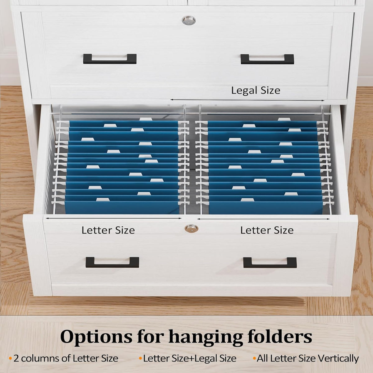 White Lateral File Cabinet with Glass Doors & Locking Drawers