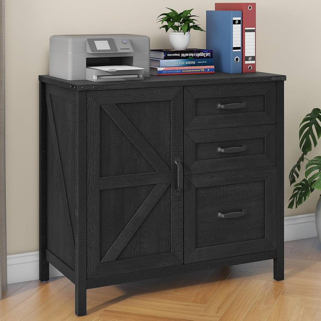 Rustic Black 3‑Drawer Farmhouse File Cabinet