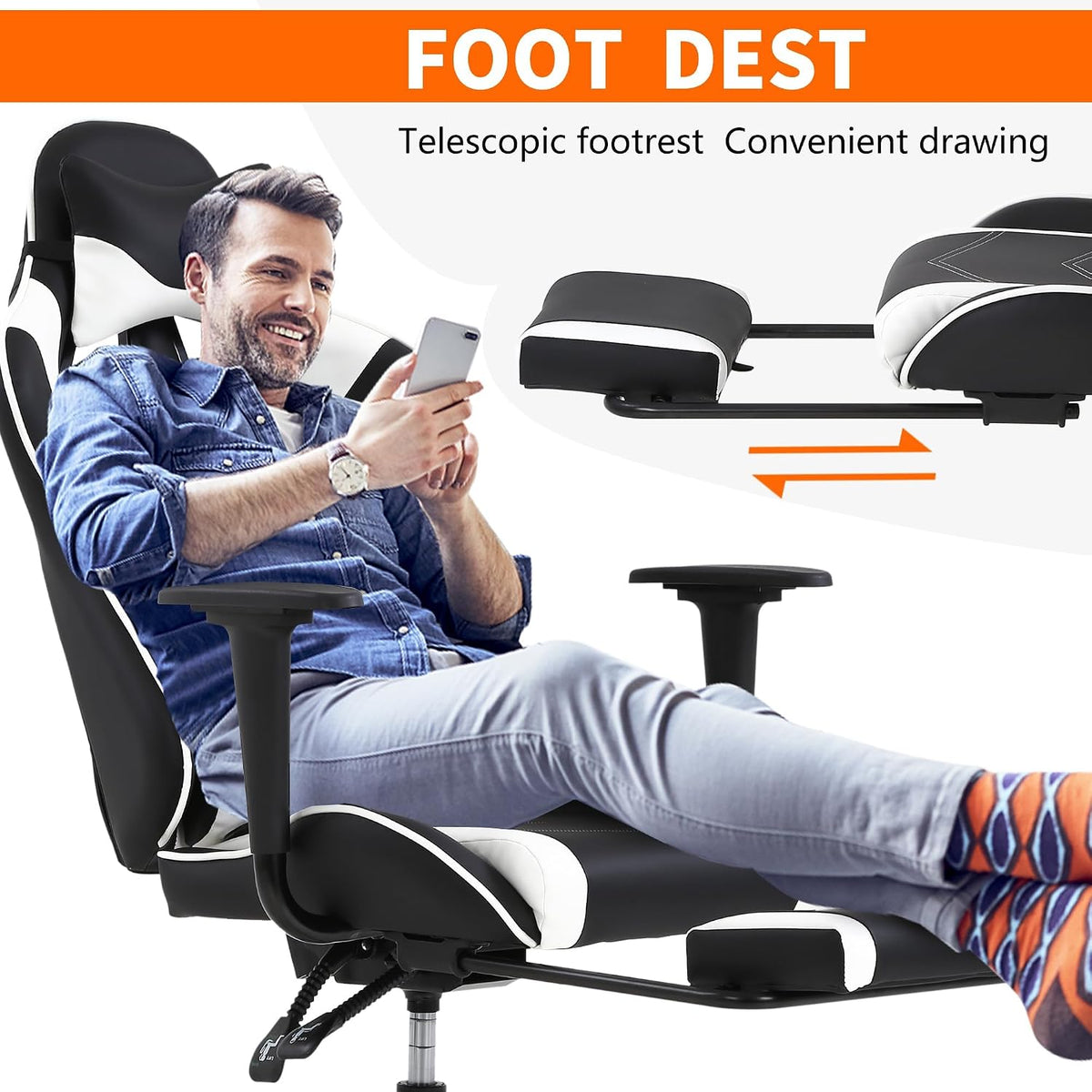 Black High‑Back PU Leather Gaming Chair with Footrest