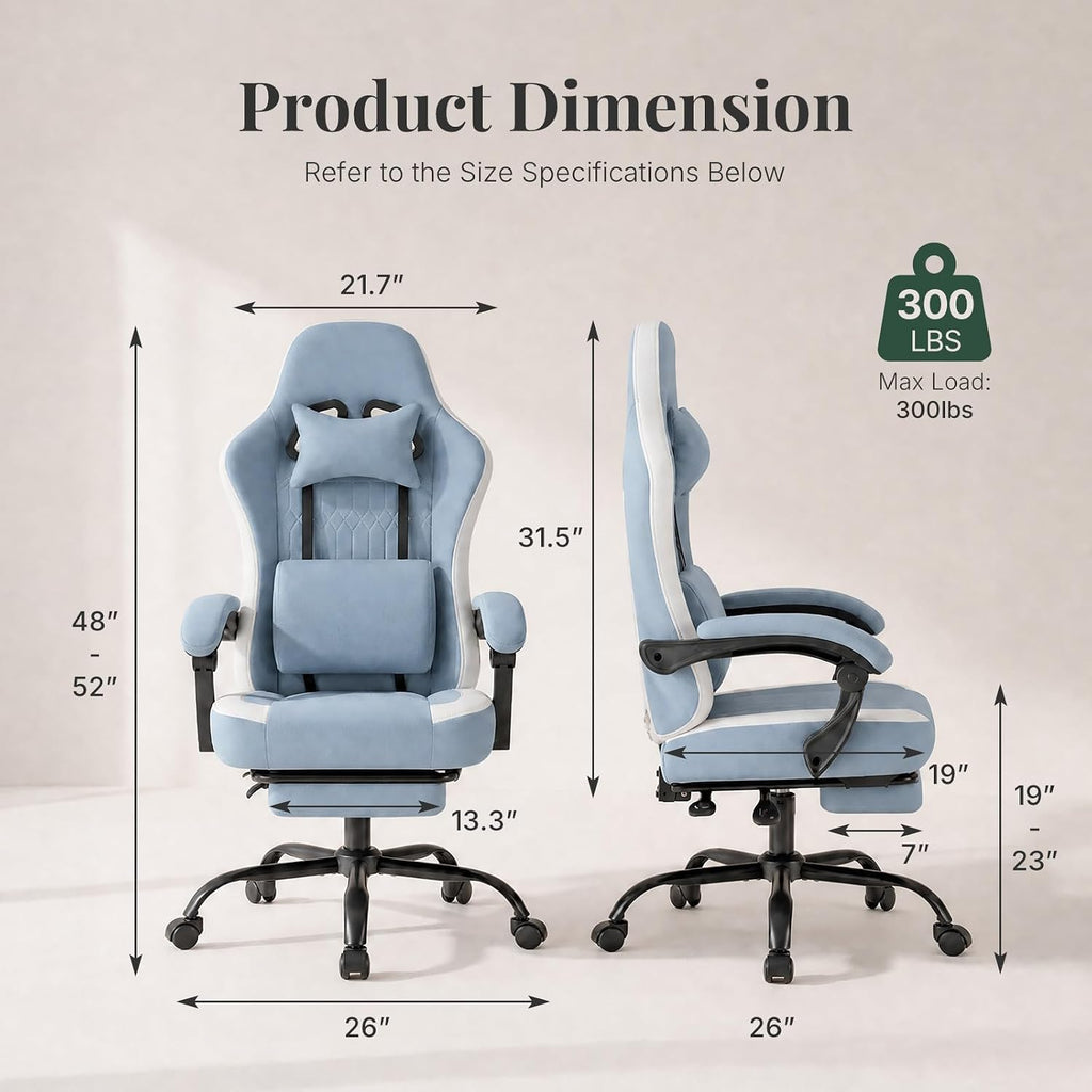 Blue High‑Back Gaming Chair with Footrest